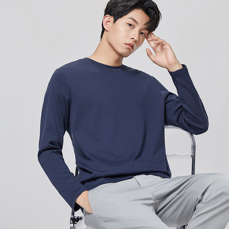 경량 럭셔리 티셔츠 남성 루즈핏 라운드 봄가을 이너 긴팔 탑 훌리건 쿨한 캐주얼 실켓면