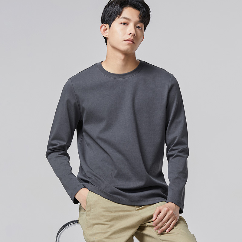 경량 럭셔리 티셔츠 남성 루즈핏 라운드 봄가을 이너 긴팔 탑 훌리건 쿨한 캐주얼 실켓면