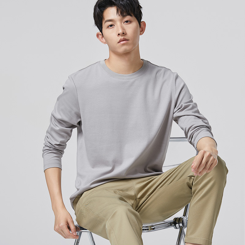 경량 럭셔리 티셔츠 남성 루즈핏 라운드 봄가을 이너 긴팔 탑 훌리건 쿨한 캐주얼 실켓면