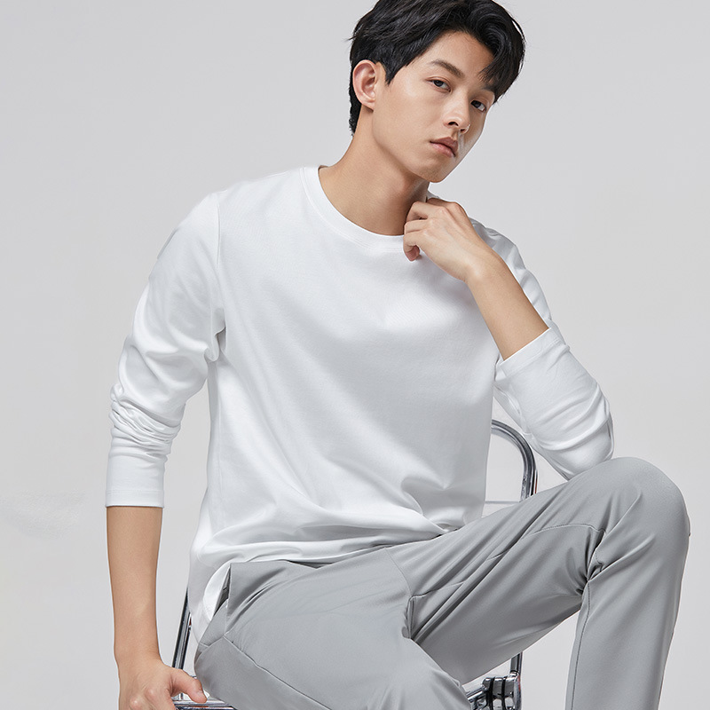 경량 럭셔리 티셔츠 남성 루즈핏 라운드 봄가을 이너 긴팔 탑 훌리건 쿨한 캐주얼 실켓면