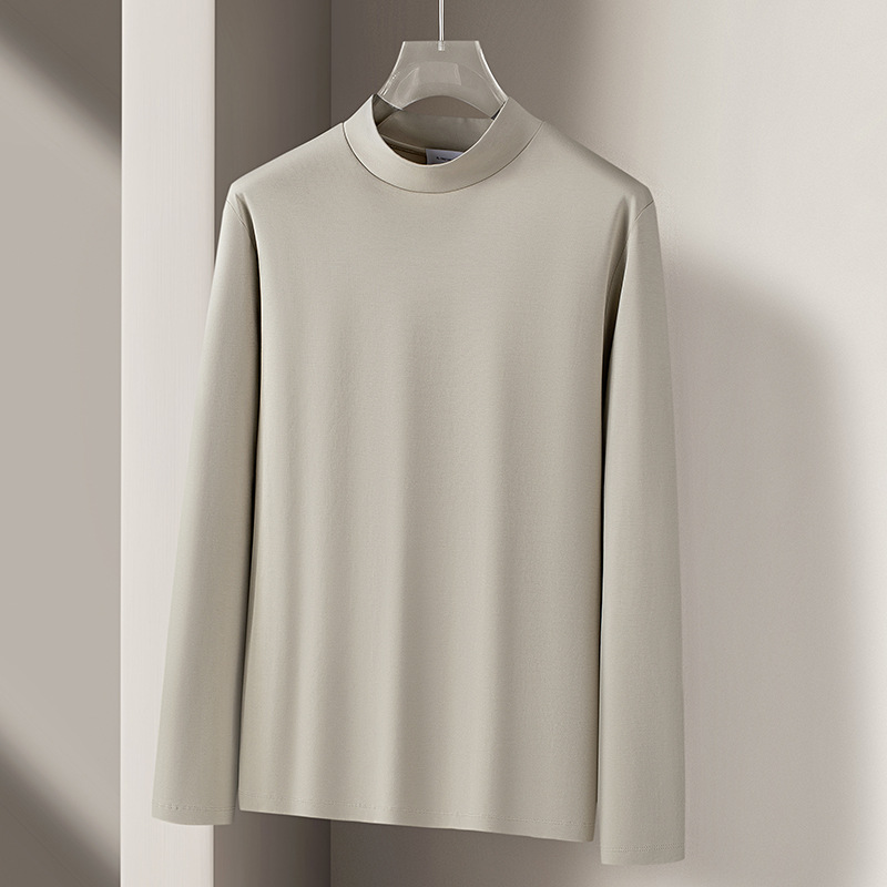 하이엔드 반하이넥 리퀴드면 실키광 긴팔 티셔츠 봄가을 솔리드 스킨케어 정전기 방지 이너 탑 탑 남자