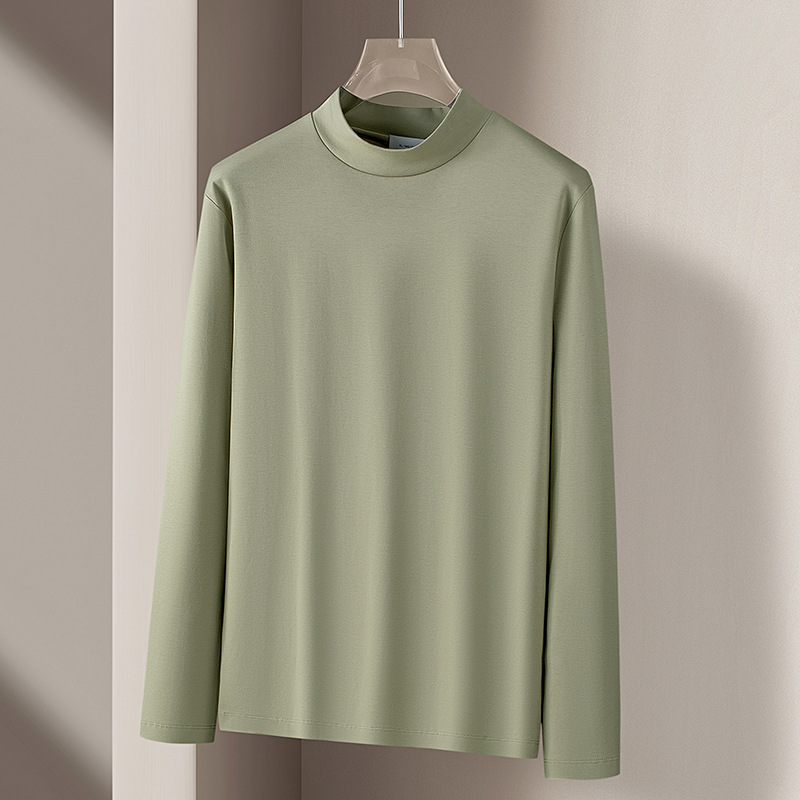 하이엔드 반하이넥 리퀴드면 실키광 긴팔 티셔츠 봄가을 솔리드 스킨케어 정전기 방지 이너 탑 탑 남자