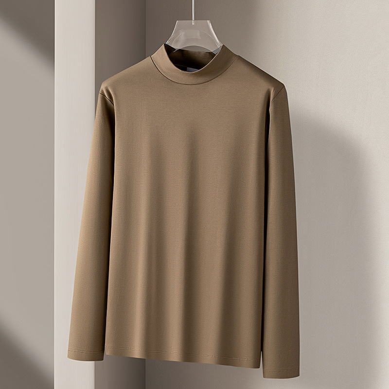 하이엔드 반하이넥 리퀴드면 실키광 긴팔 티셔츠 봄가을 솔리드 스킨케어 정전기 방지 이너 탑 탑 남자