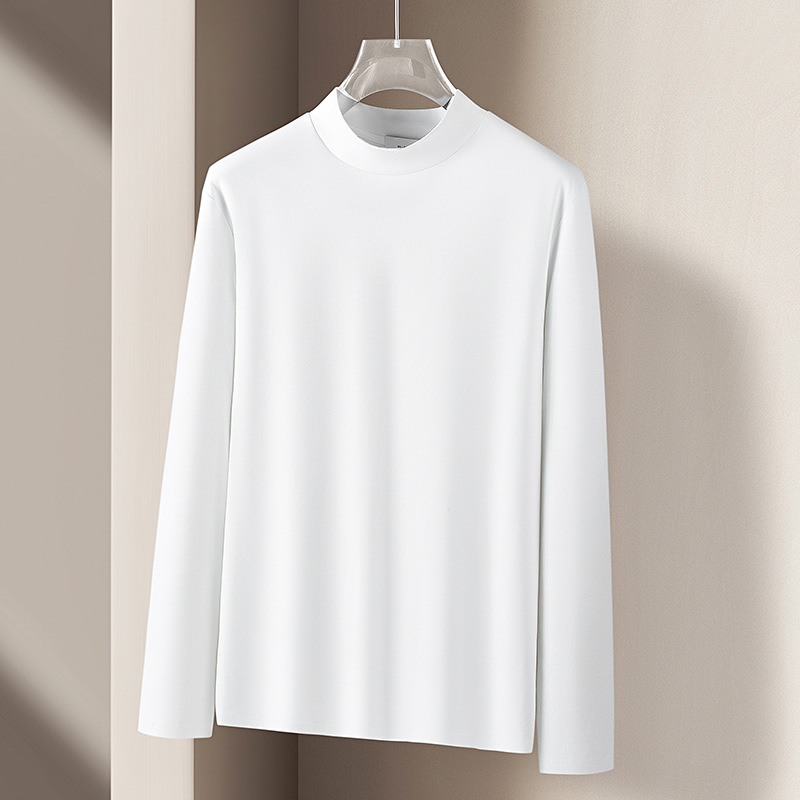 하이엔드 반하이넥 리퀴드면 실키광 긴팔 티셔츠 봄가을 솔리드 스킨케어 정전기 방지 이너 탑 탑 남자