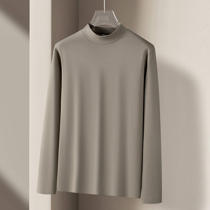하이엔드 반하이넥 리퀴드면 실키광 긴팔 티셔츠 봄가을 솔리드 스킨케어 정전기 방지 이너 탑 탑 남자