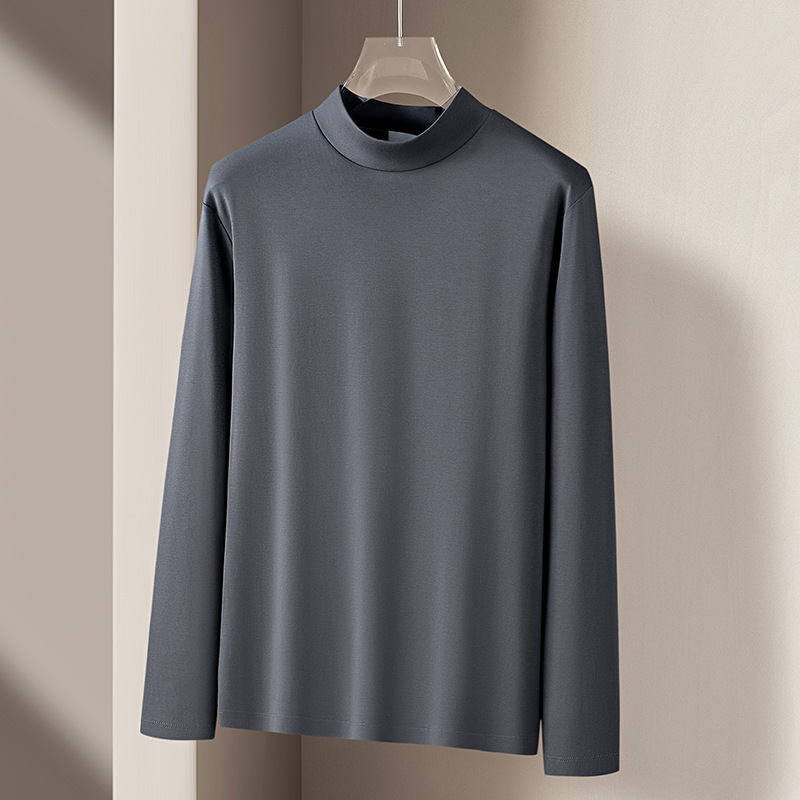 하이엔드 반하이넥 리퀴드면 실키광 긴팔 티셔츠 봄가을 솔리드 스킨케어 정전기 방지 이너 탑 탑 남자