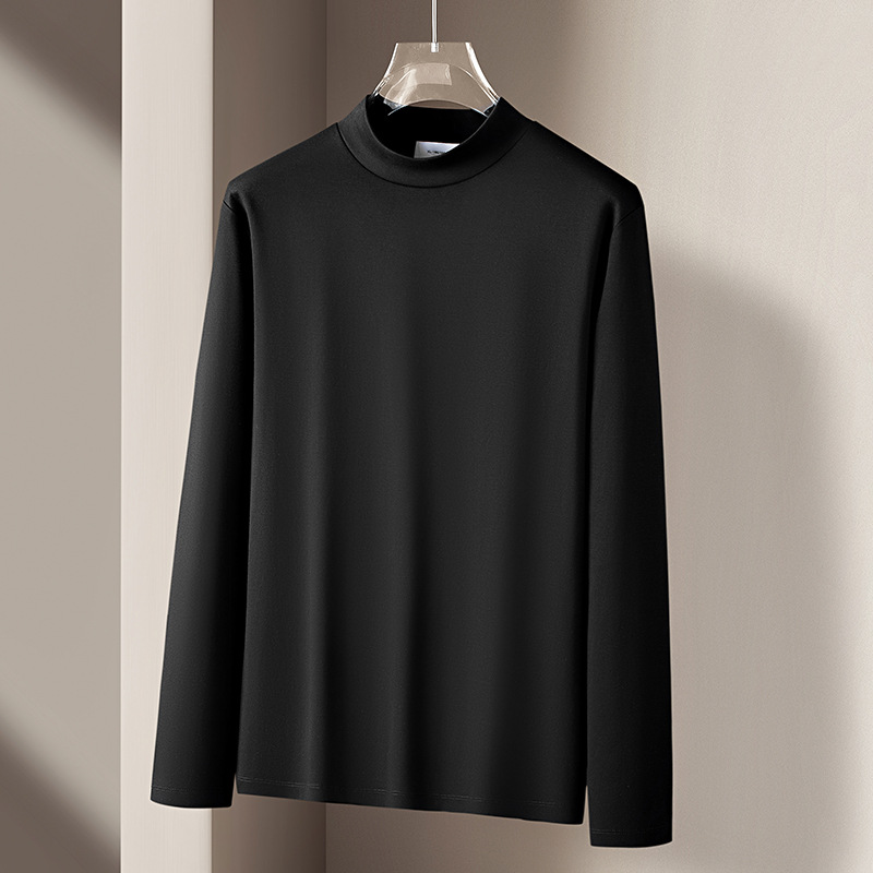 하이엔드 반하이넥 리퀴드면 실키광 긴팔 티셔츠 봄가을 솔리드 스킨케어 정전기 방지 이너 탑 탑 남자