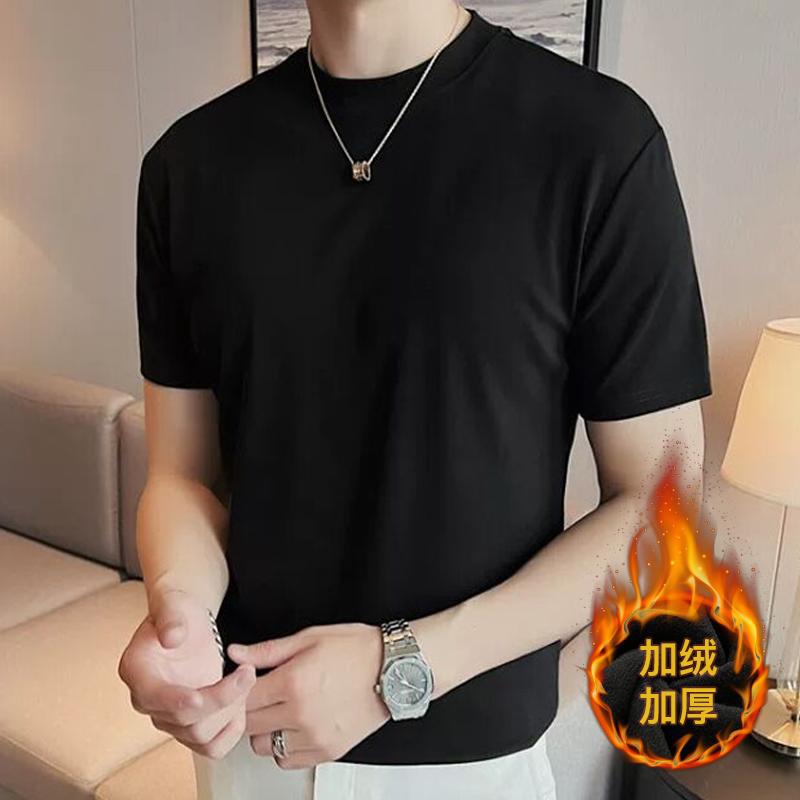 데데기 듀엣 반팔 남성 울 실크 티셔츠 가을겨울 두툼한 반팔 이너 솔리드 컬러가 저절로 따뜻해집니다