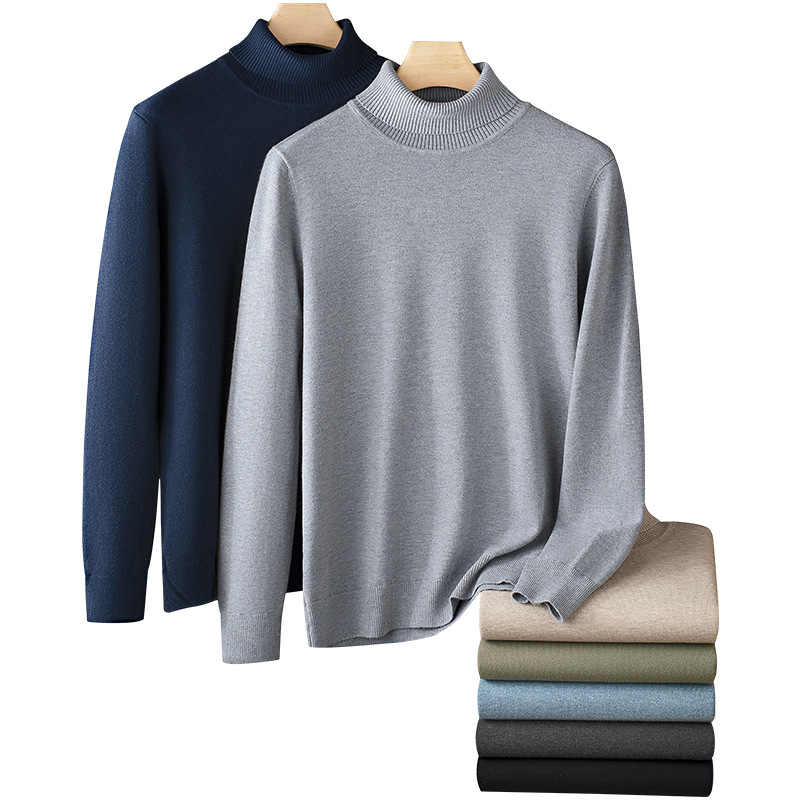 울 가을 겨울 폴라넥 남성용 단색 니트 두꺼운 짜임 니트