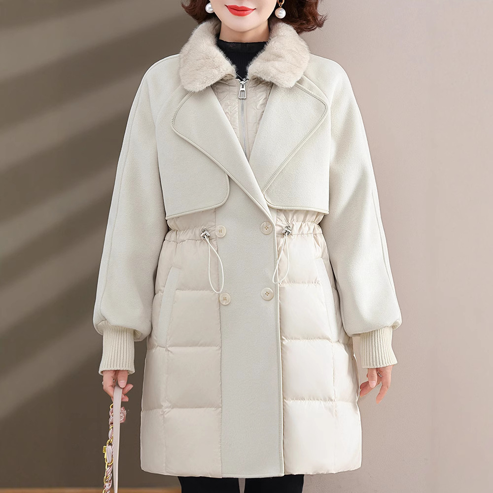 겨울옷 하이패션 미디엄 롱 패딩 점퍼. 중장년층 여성들의 가을 겨울 트렌디한 화이트 오리털 점퍼
