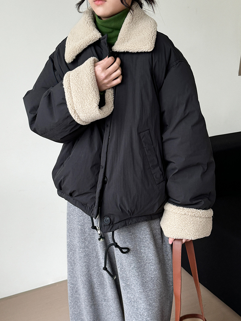 한계 90 화이트 오리털 점퍼 램스털 짜임 캐주얼 패딩