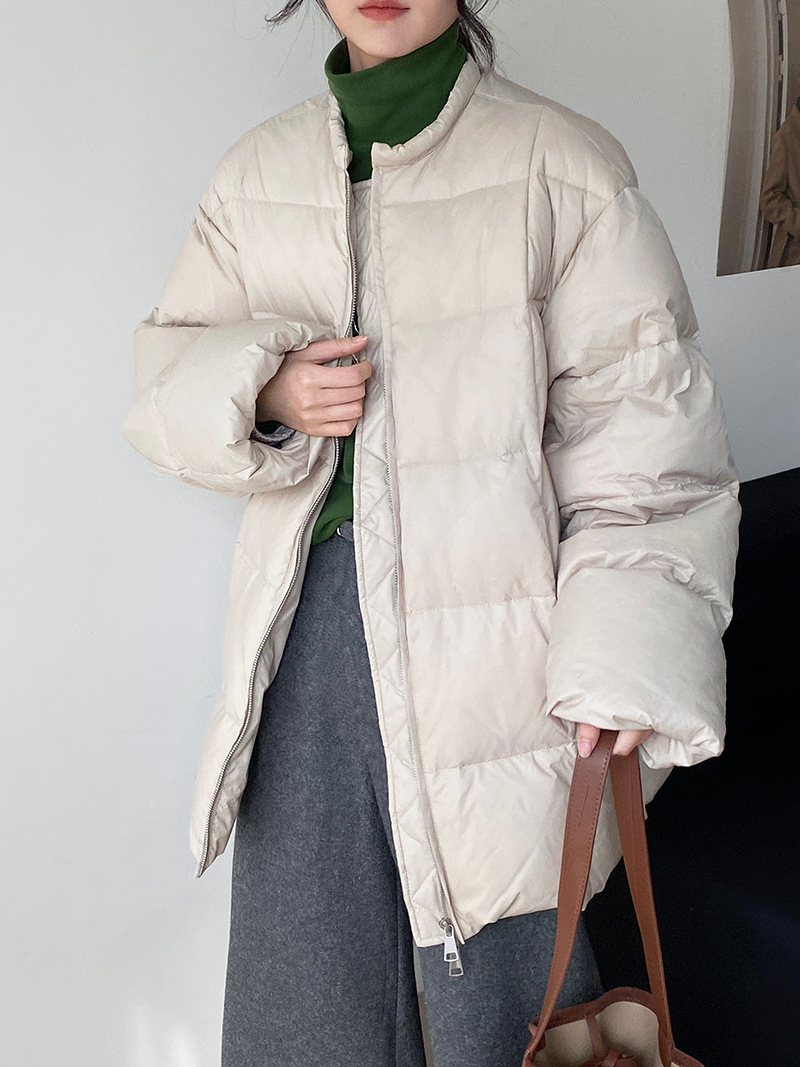 90 화이트 오리털 점퍼 한풍 체크 라운드 미디엄 패딩 점퍼 빵녀