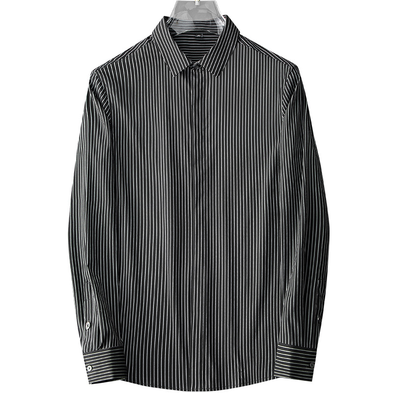 고급 스트라이프 남성용 라이트 비즈니스 긴팔 셔츠 봄 가을 신상품 다림질 방지 구김 방지 캐주얼 셔츠입니다