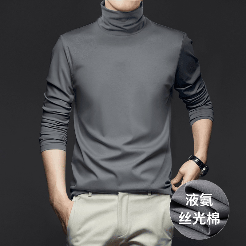 신상 리퀴드 암모니아 실켓면 폴라넥 이너 남성 가을겨울 정전기 방지 긴팔 티셔츠 이너 탑 중간넥