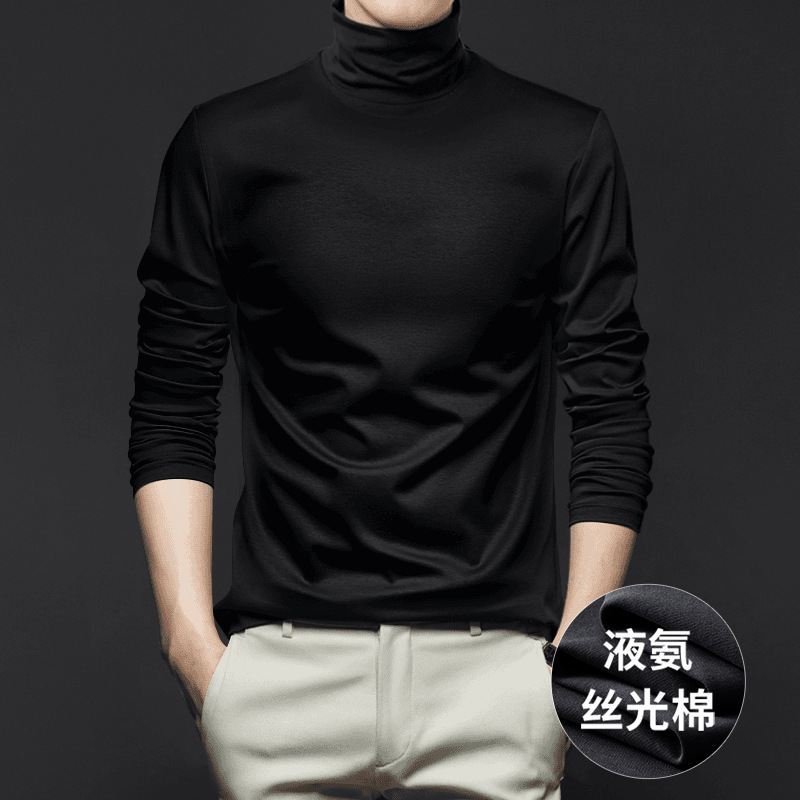 신상 리퀴드 암모니아 실켓면 폴라넥 이너 남성 가을겨울 정전기 방지 긴팔 티셔츠 이너 탑 중간넥