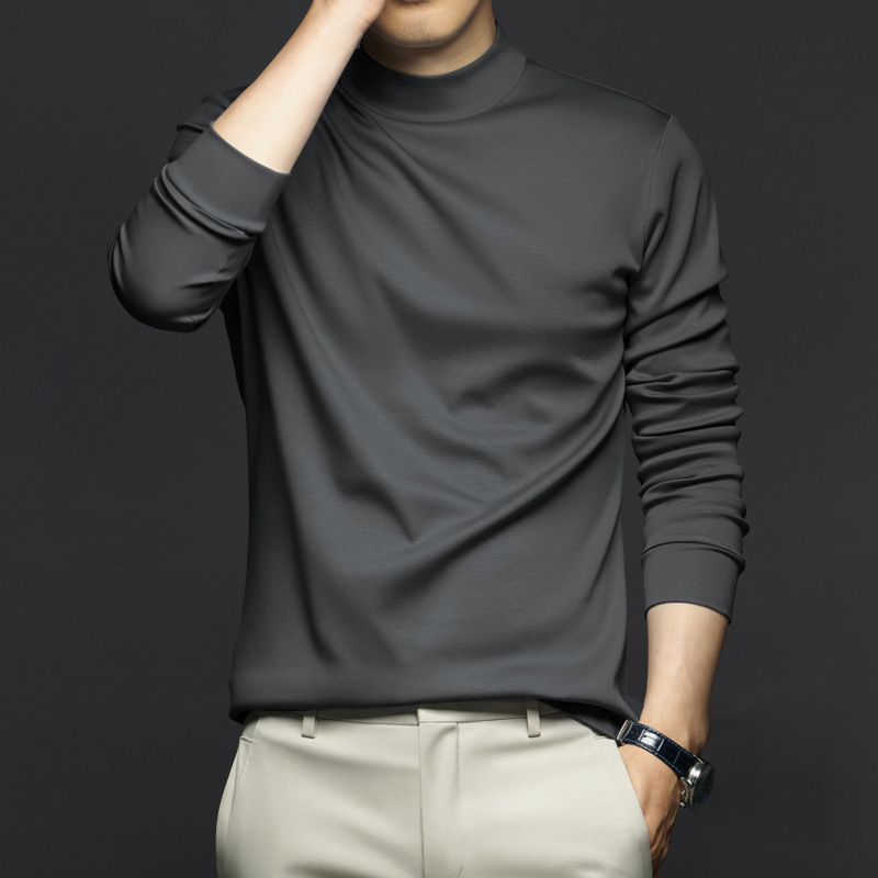 가벼운 럭셔리 리퀴드 면실켓 롱 슬리브 티셔츠 남성 2025 봄 가을 솔리드 컬러와 어울리는 하이엔드 정전기 방지 반목 탑