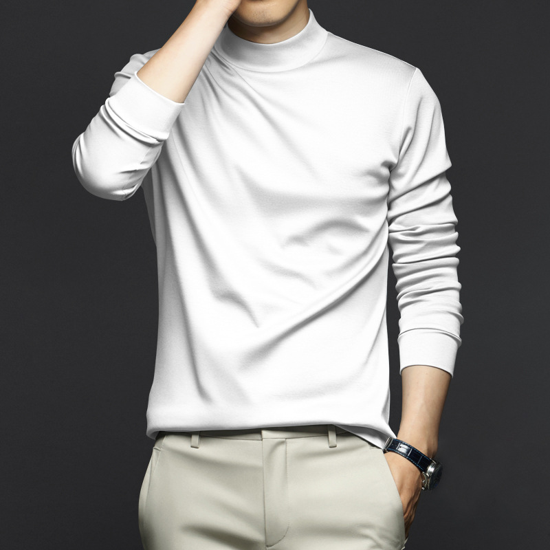 가벼운 럭셔리 리퀴드 면실켓 롱 슬리브 티셔츠 남성 2025 봄 가을 솔리드 컬러와 어울리는 하이엔드 정전기 방지 반목 탑