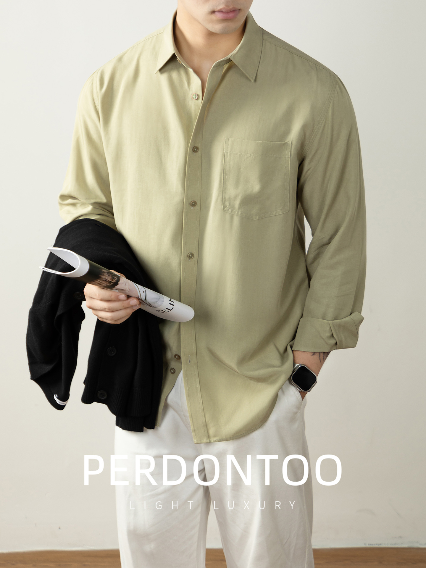 풀컬러 긴 소매 포켓 셔츠 남성들을 위한 가을 비즈니스 통근객