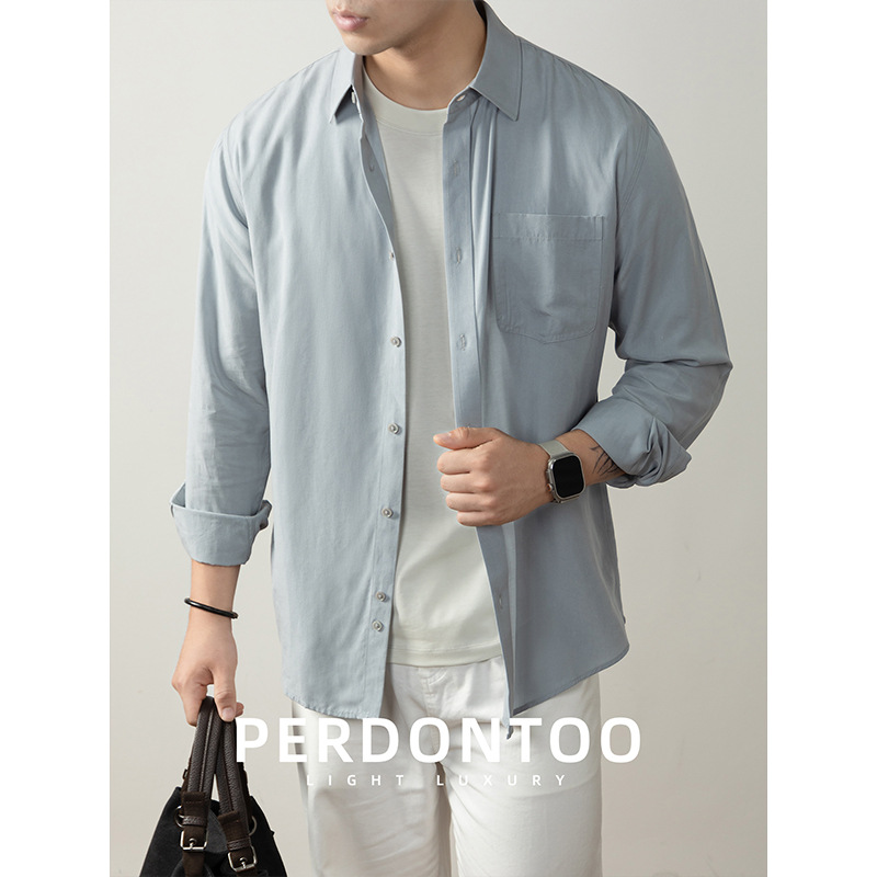 풀컬러 긴 소매 포켓 셔츠 남성들을 위한 가을 비즈니스 통근객