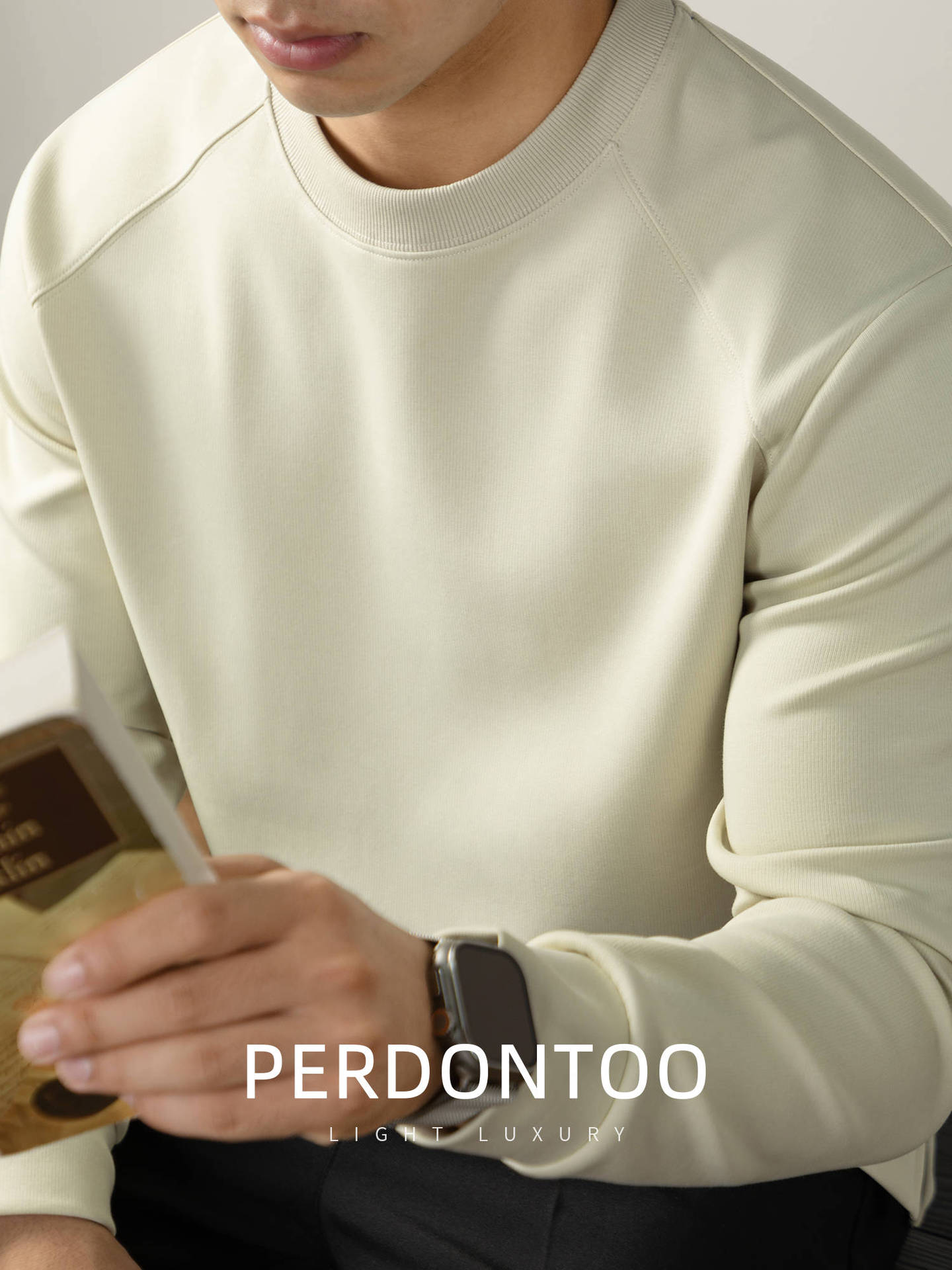 나른한 340 g 무게의 양면 잔주름 라운드 맨투맨 래글런 티셔츠 가을 겨울 남성용 고급스러움