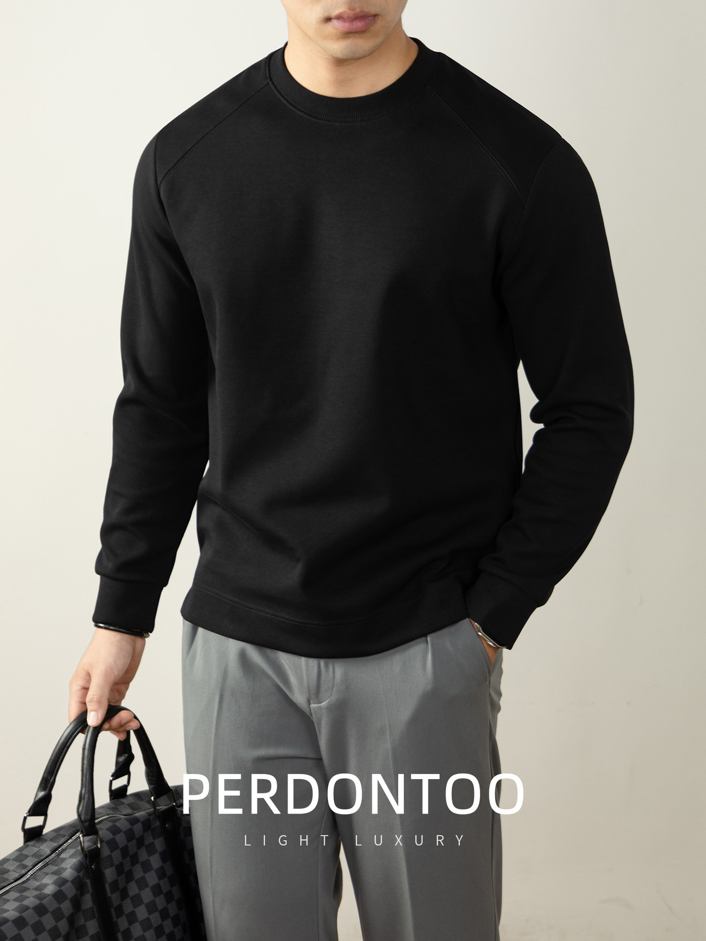 나른한 340 g 무게의 양면 잔주름 라운드 맨투맨 래글런 티셔츠 가을 겨울 남성용 고급스러움