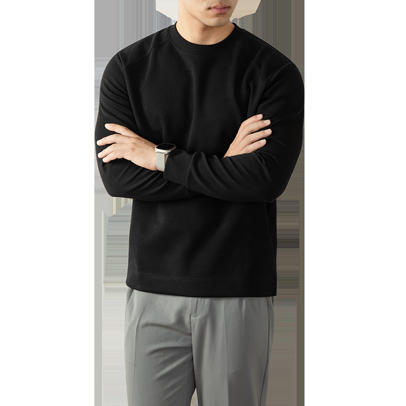 나른한 340 g 무게의 양면 잔주름 라운드 맨투맨 래글런 티셔츠 가을 겨울 남성용 고급스러움