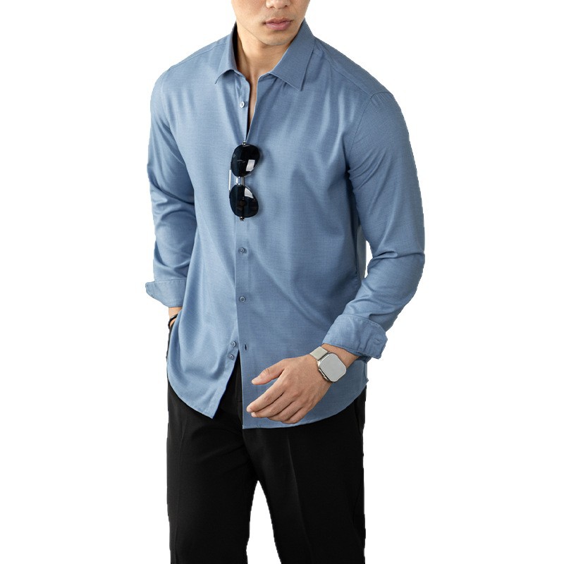 가을 겨울 고급 비즈니스 셔츠 남성 긴팔 실키하고 부드러우며 주름이 잘 가지 않습니다