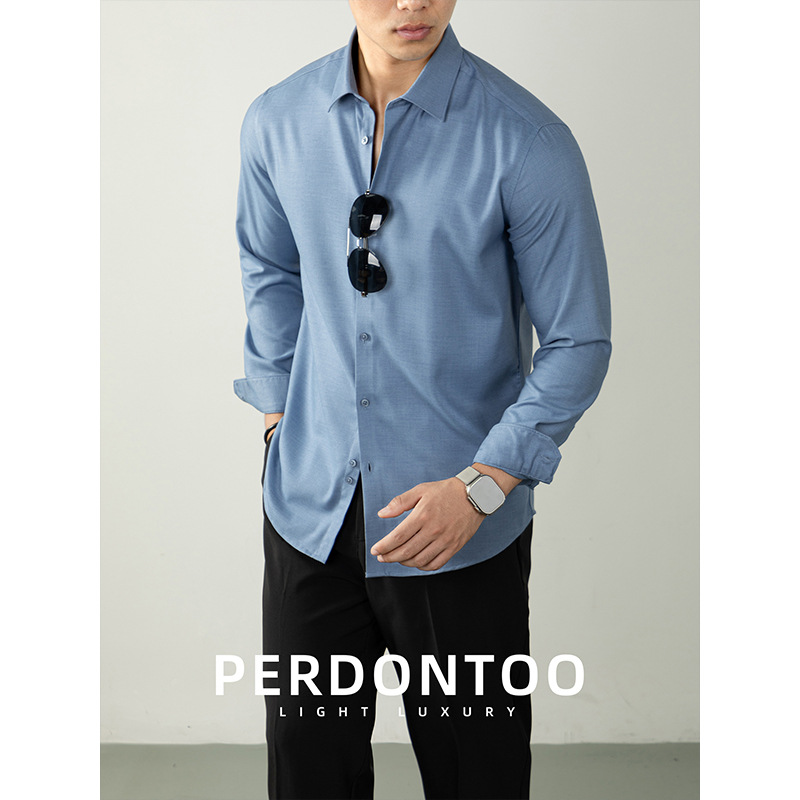 가을 겨울 고급 비즈니스 셔츠 남성 긴팔 실키하고 부드러우며 주름이 잘 가지 않습니다