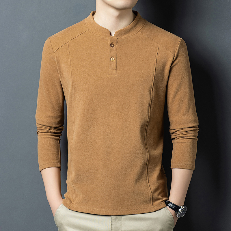 2025가을겨울 신상품 긴팔 티셔츠 남성 차이나 칼라 고품질 캐주얼 융 보온 이너