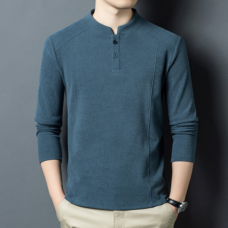 2025가을겨울 신상품 긴팔 티셔츠 남성 차이나 칼라 고품질 캐주얼 융 보온 이너