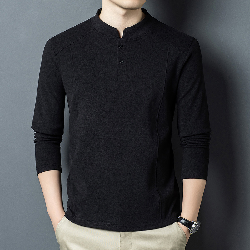 2025가을겨울 신상품 긴팔 티셔츠 남성 차이나 칼라 고품질 캐주얼 융 보온 이너
