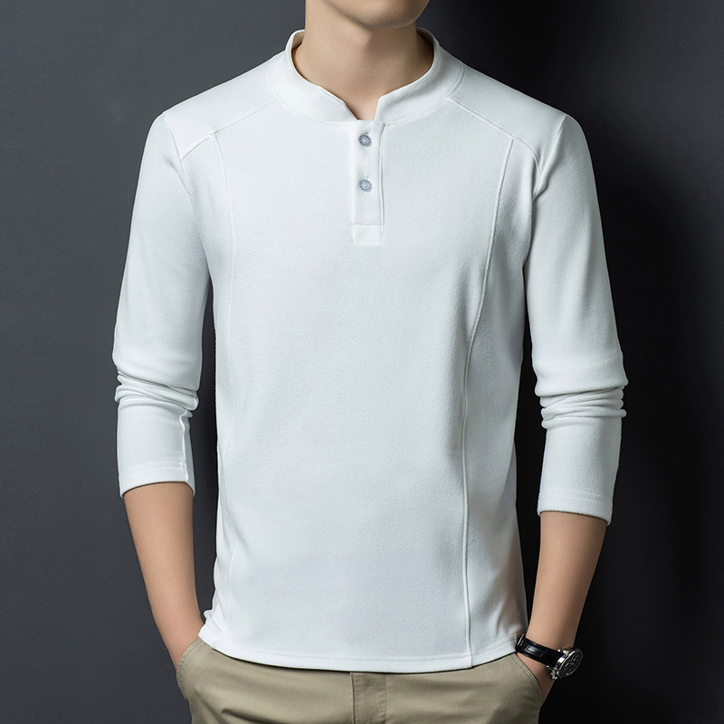 2025가을겨울 신상품 긴팔 티셔츠 남성 차이나 칼라 고품질 캐주얼 융 보온 이너