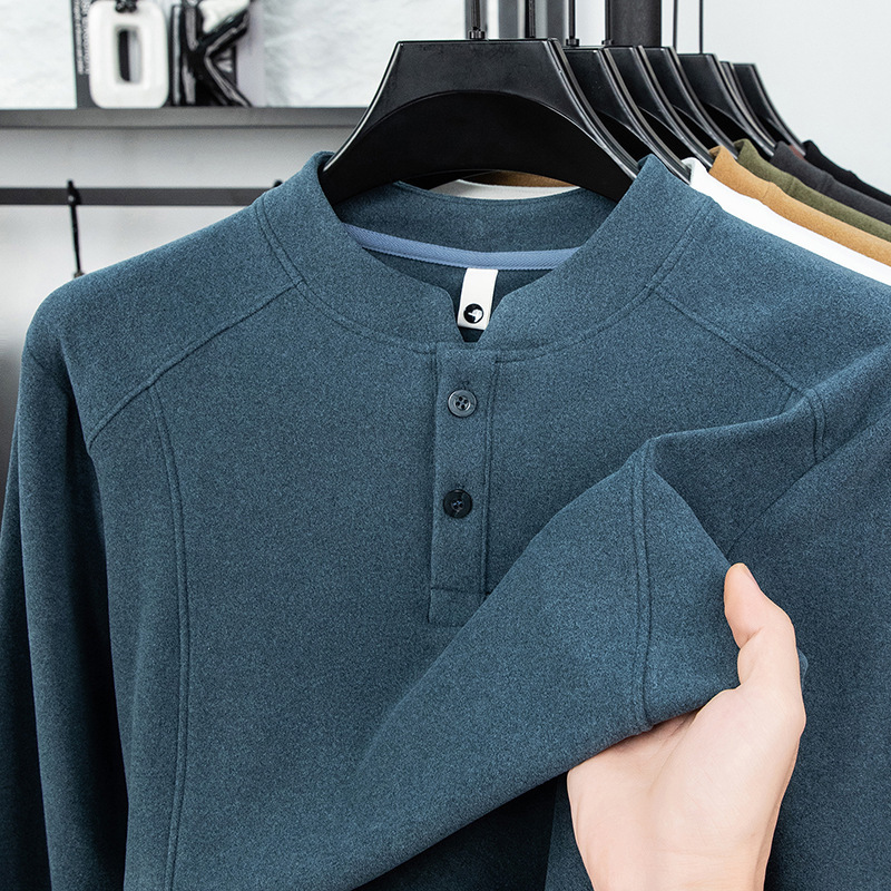 2025가을겨울 신상품 긴팔 티셔츠 남성 차이나 칼라 고품질 캐주얼 융 보온 이너
