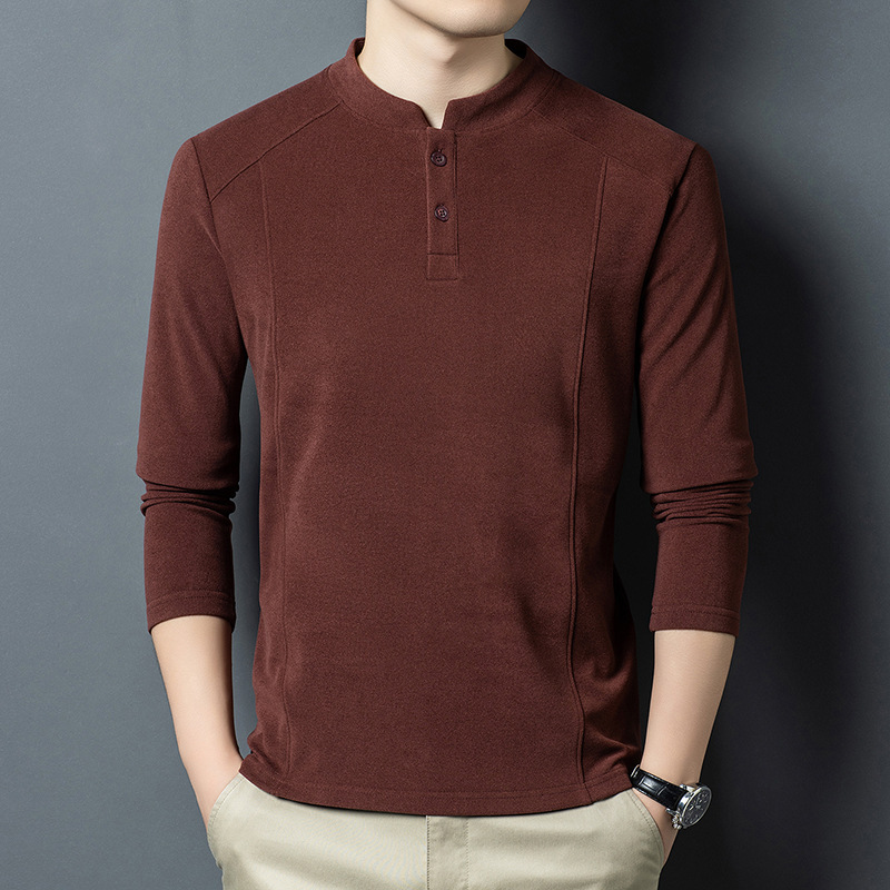 2025가을겨울 신상품 긴팔 티셔츠 남성 차이나 칼라 고품질 캐주얼 융 보온 이너
