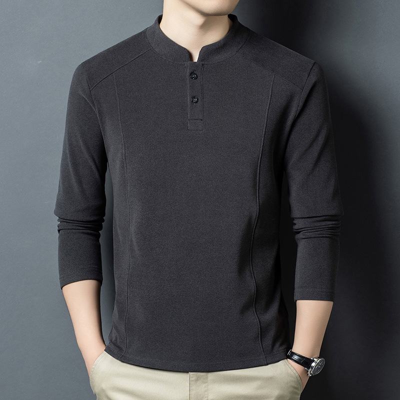 2025가을겨울 신상품 긴팔 티셔츠 남성 차이나 칼라 고품질 캐주얼 융 보온 이너