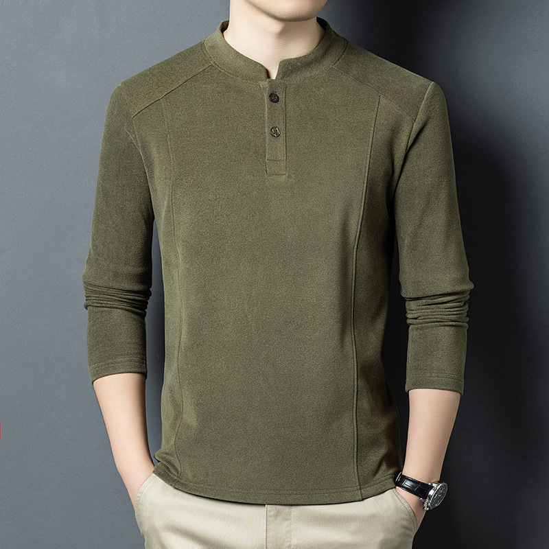 2025가을겨울 신상품 긴팔 티셔츠 남성 차이나 칼라 고품질 캐주얼 융 보온 이너