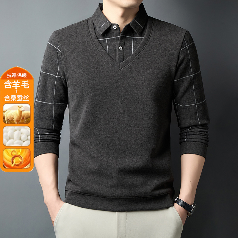 풀 캐시미어 양모 실크 남성 캐시미어 2 벌 캐시미어 두툼한 겨울 보온셔츠 칼라 니트 이너