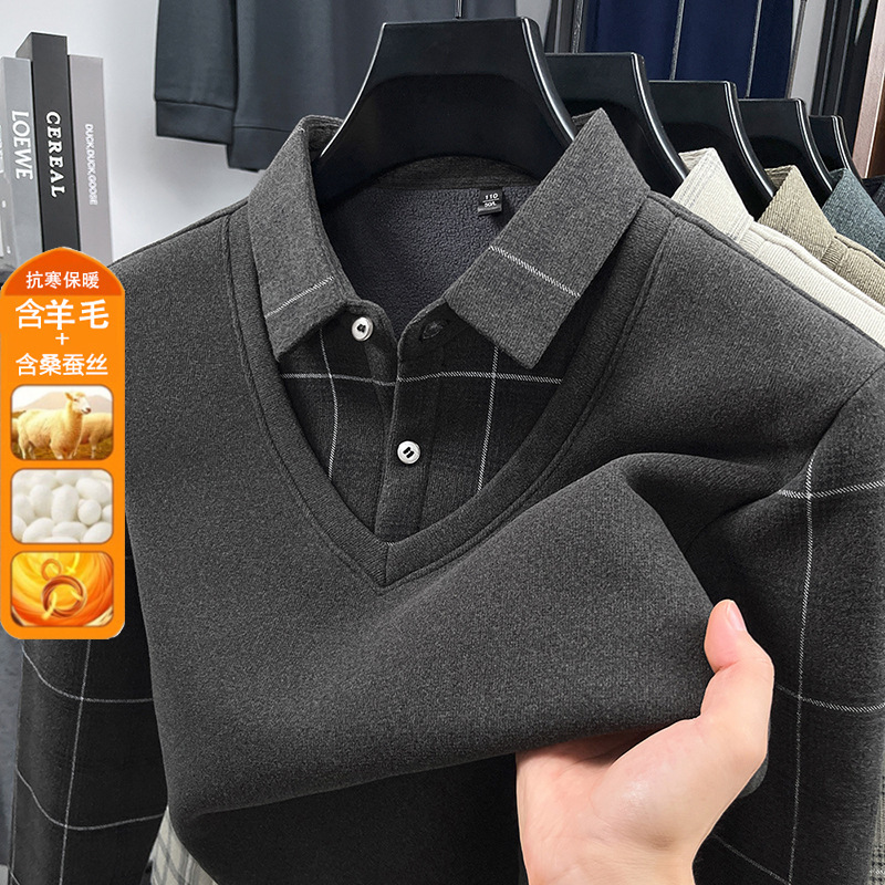 풀 캐시미어 양모 실크 남성 캐시미어 2 벌 캐시미어 두툼한 겨울 보온셔츠 칼라 니트 이너