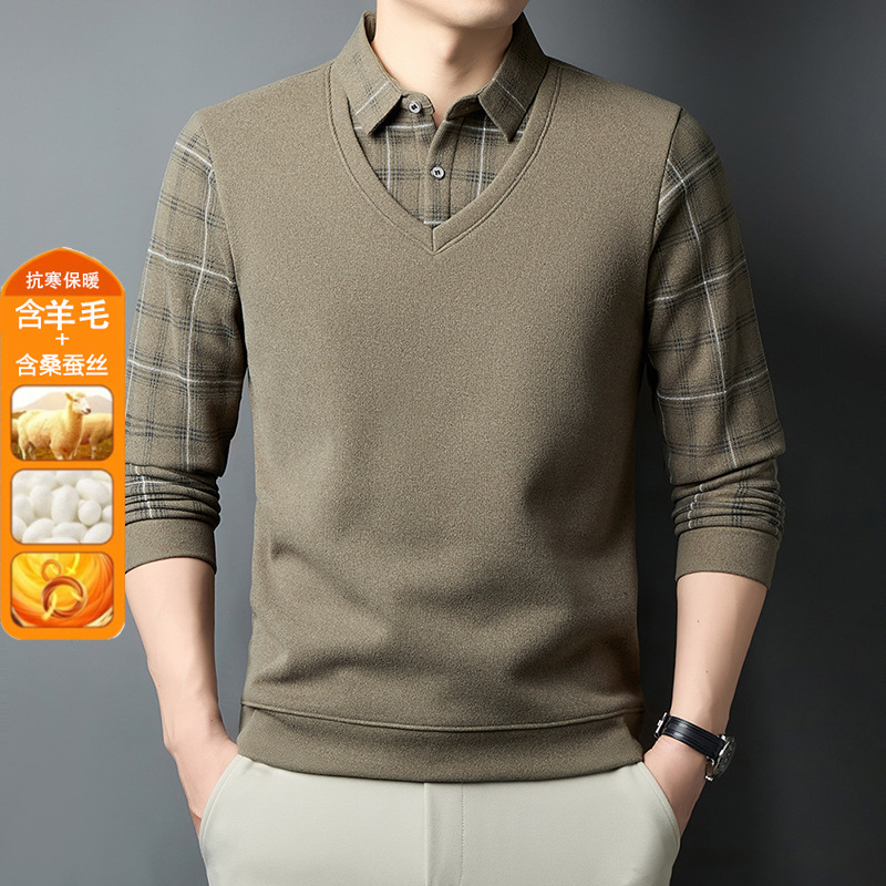 풀 캐시미어 양모 실크 남성 캐시미어 2 벌 캐시미어 두툼한 겨울 보온셔츠 칼라 니트 이너