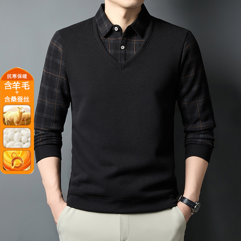 풀 캐시미어 양모 실크 남성 캐시미어 2 벌 캐시미어 두툼한 겨울 보온셔츠 칼라 니트 이너