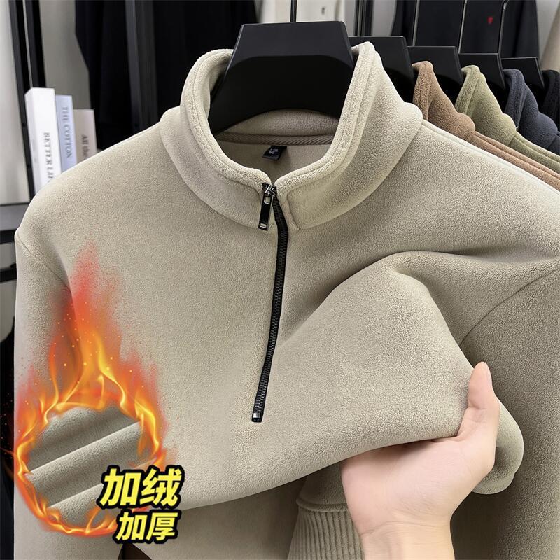 양면 올보 맨투맨 남자 2025가을겨울 신상 반집업 칼라의 두툼한 따뜻함 이너