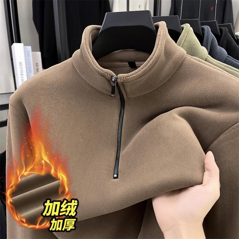 양면 올보 맨투맨 남자 2025가을겨울 신상 반집업 칼라의 두툼한 따뜻함 이너