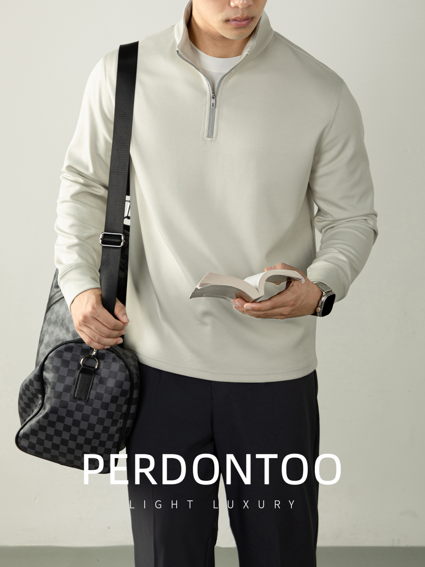 일본산 320g 반 파운드 지퍼 스탠드 맨투맨 남성 고급 비즈니스 통근형 나른함