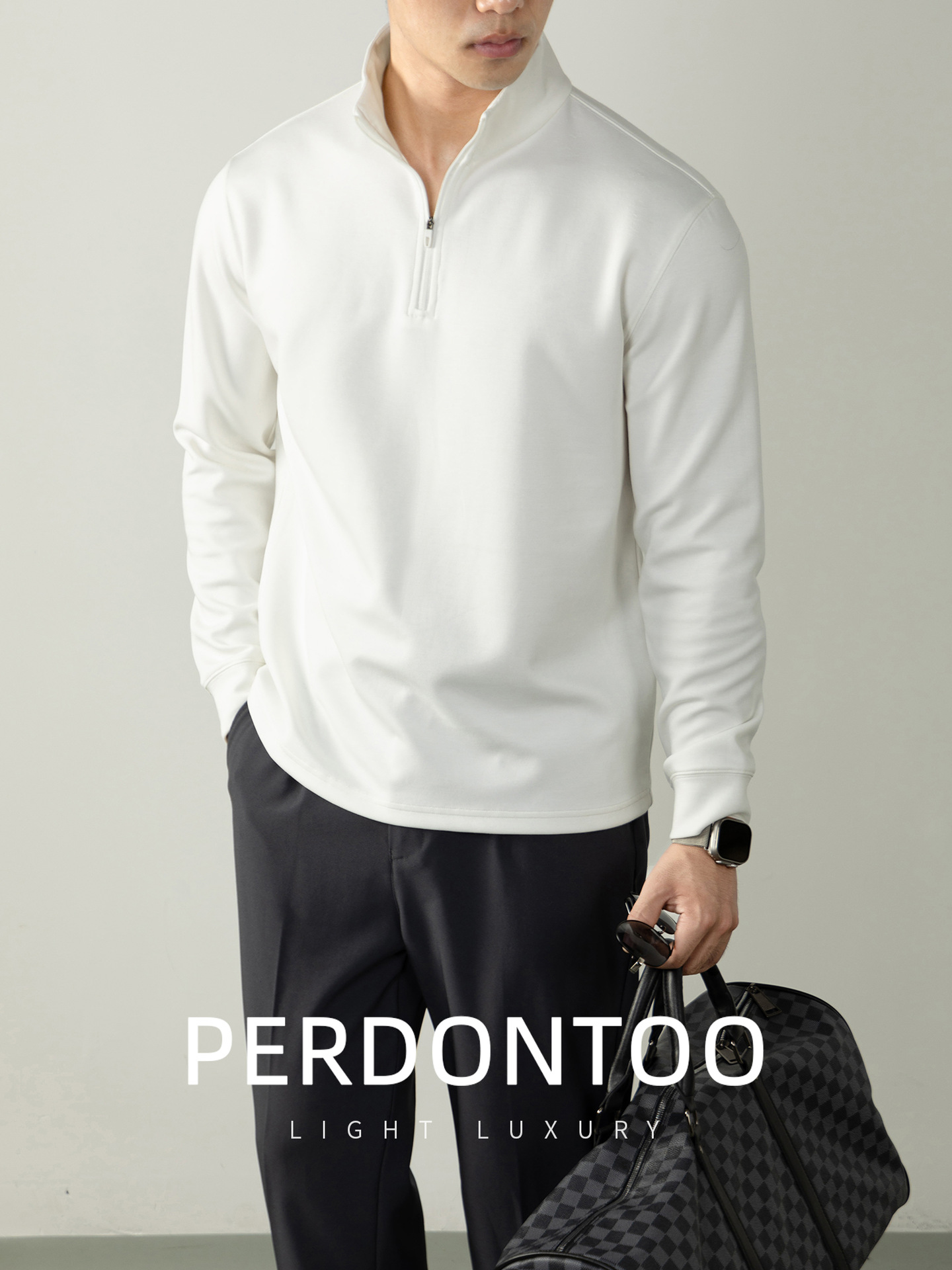 일본산 320g 반 파운드 지퍼 스탠드 맨투맨 남성 고급 비즈니스 통근형 나른함