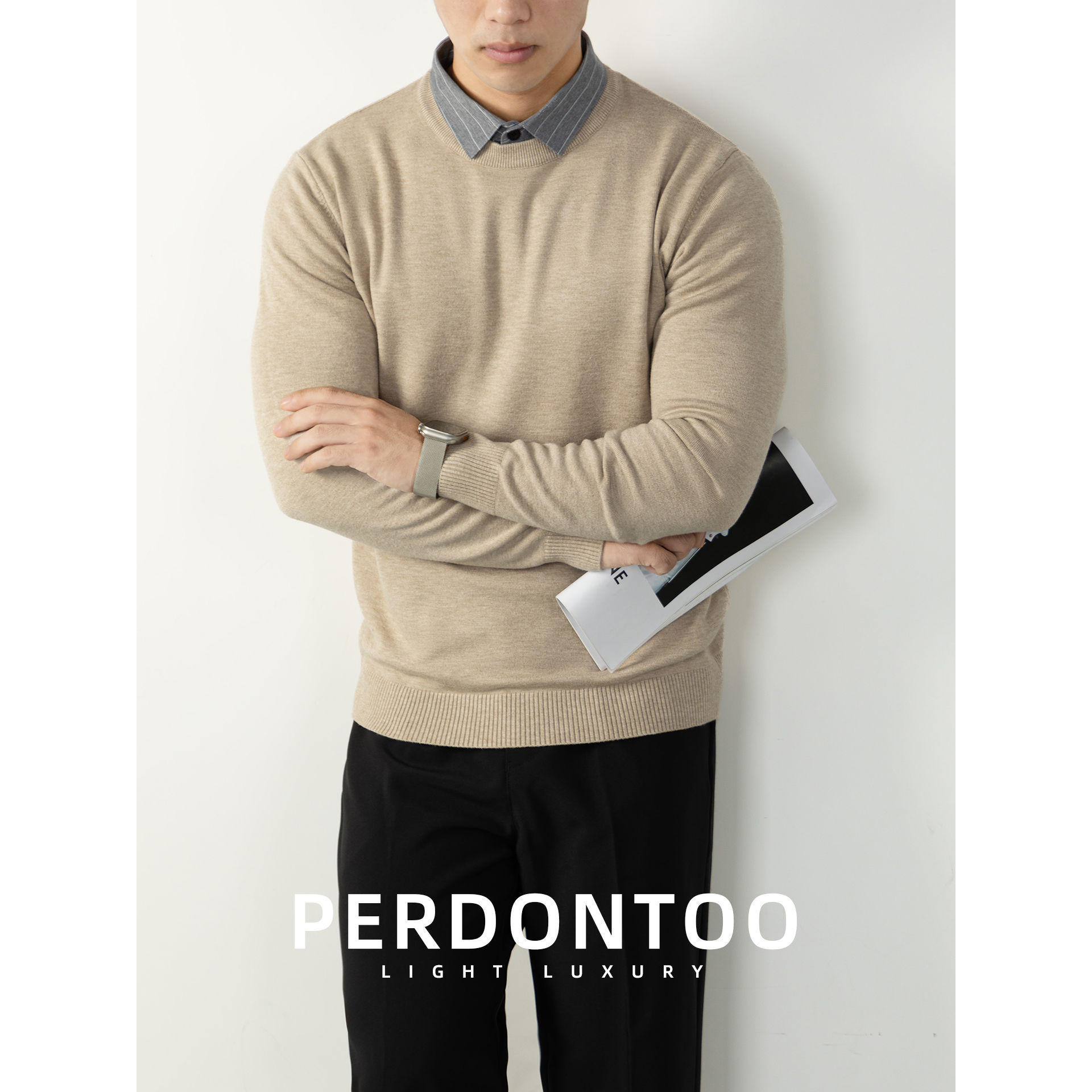 인조 니트 스웨터 2 벌 가을 겨울 신상품 남성복 캐주얼 어디에나 매치할 수 있는 이너 니트 탑