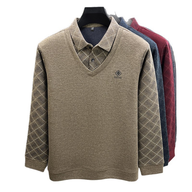 울 기모 두툼한 가짜 스웨터 두 벌 남성 신상 아빠복 겨울 보온 이너 니트