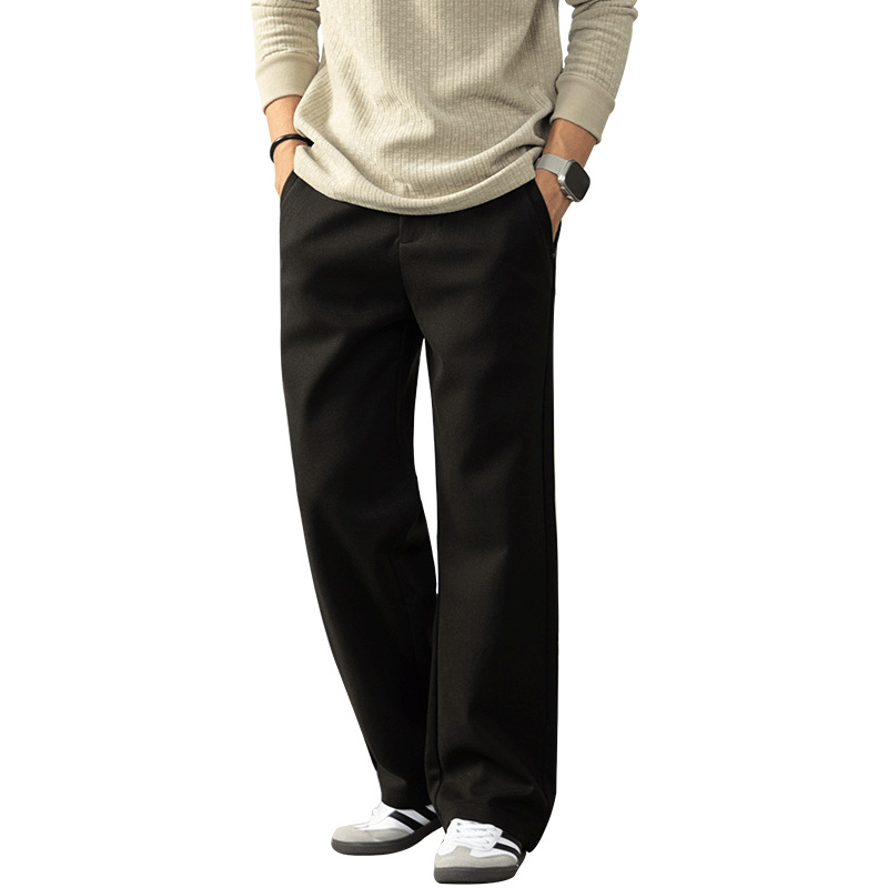 베이직한 고급감 420g 묵직한 모직 두툼한 보온 캐주얼 바지 남성 비즈니스 통 양복바지 파마 프리