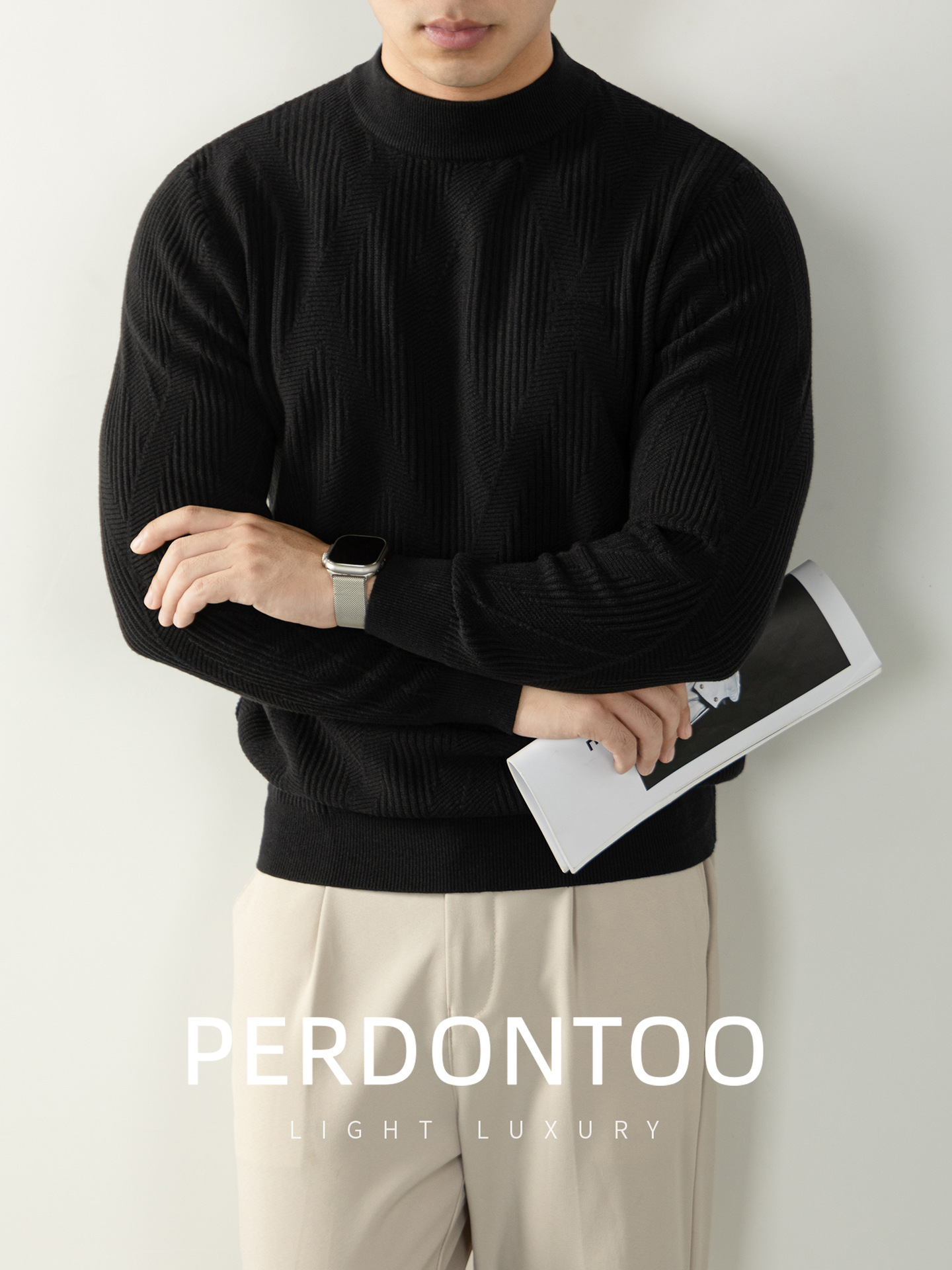 고급 울 반목 니트 올드 머니 남성 니트 가을 겨울 따뜻하고 편안한 이너