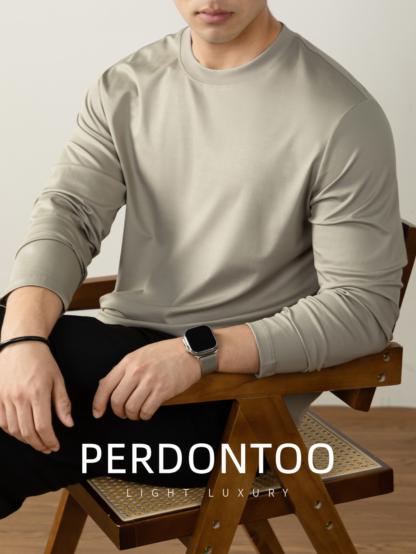 200 수 롱 스웨이드 남성 긴팔 티셔츠 2025 신상 봄 가을 고급 심플한 이너 남성