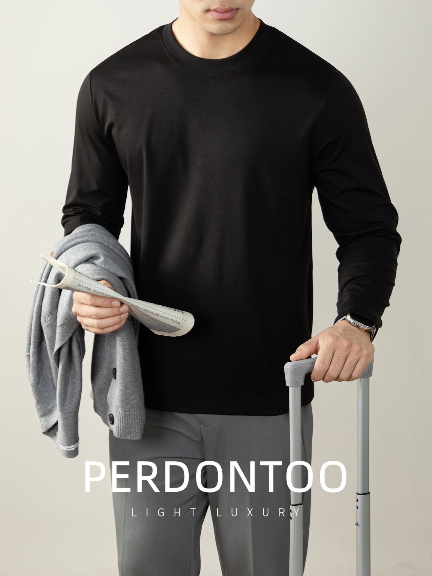 200 수 롱 스웨이드 남성 긴팔 티셔츠 2025 신상 봄 가을 고급 심플한 이너 남성